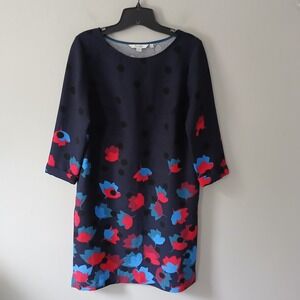 Boden Rachel Leaf Print Sheath Dress Size 6 3/4 Sleeve Floral Polka Dot Pockets‎